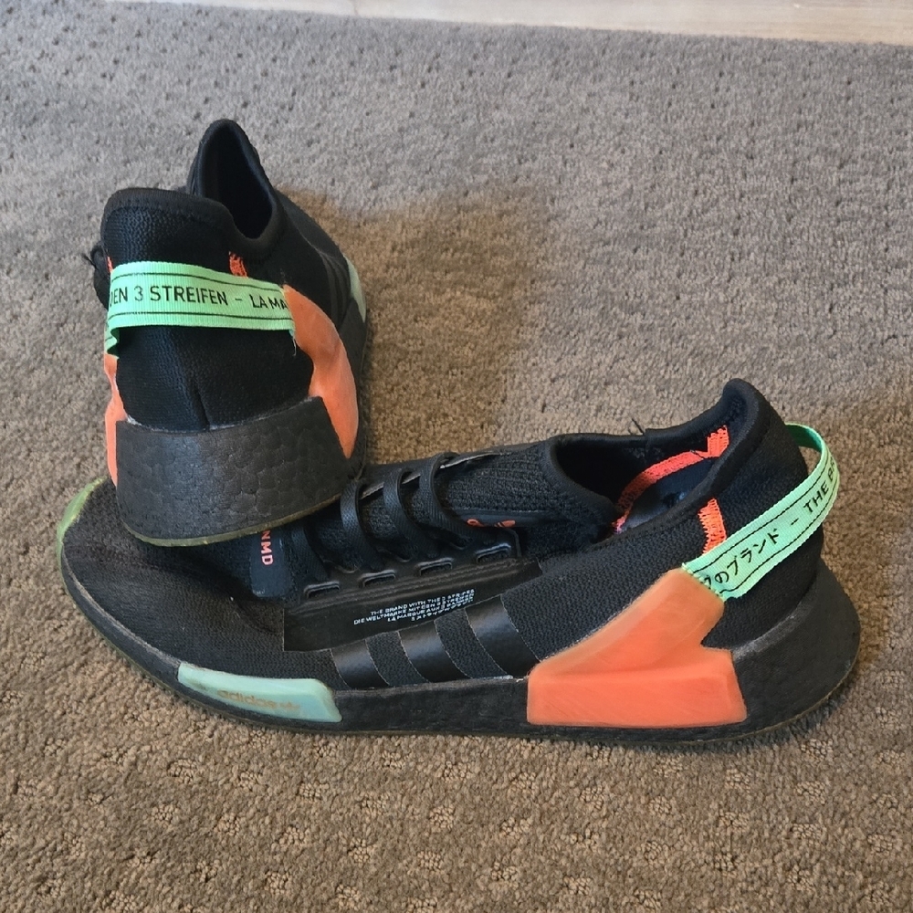 Adidas NMD Black And Orange Sneakers with Green Accents